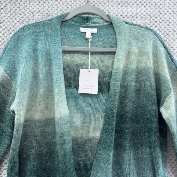 LC Lauren Conrad Cardigan Womens S Green Knit Open Front Belted Bishop Sleeve - Picture 3 of 13